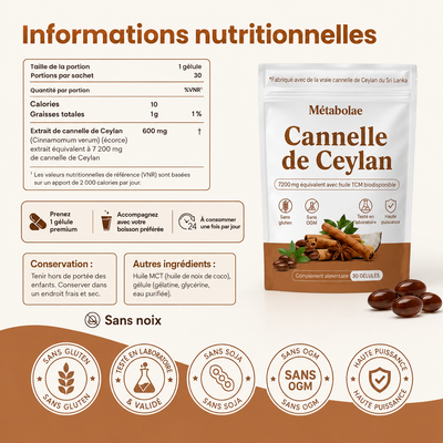 Cannelle de Ceylan 7200mg + Huile MCT